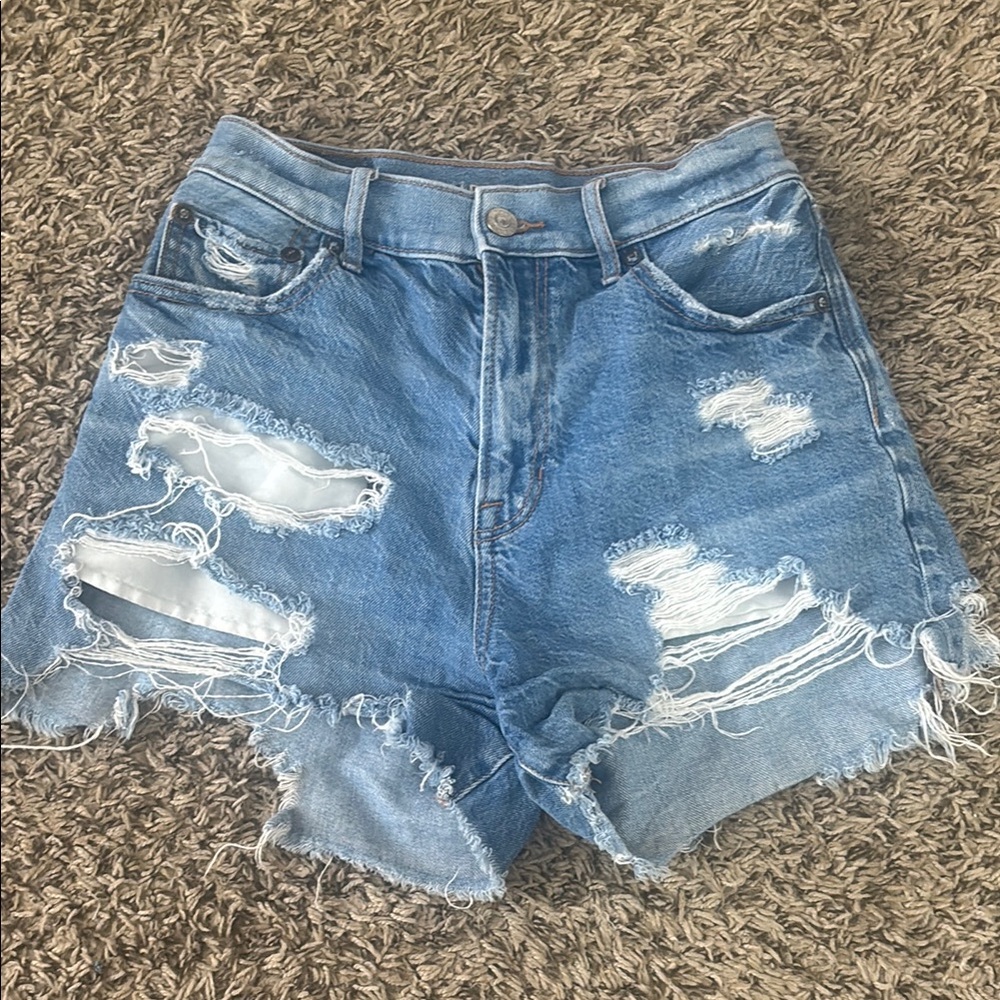 American Eagle Outfitters Blue Distressed Jean Shorts